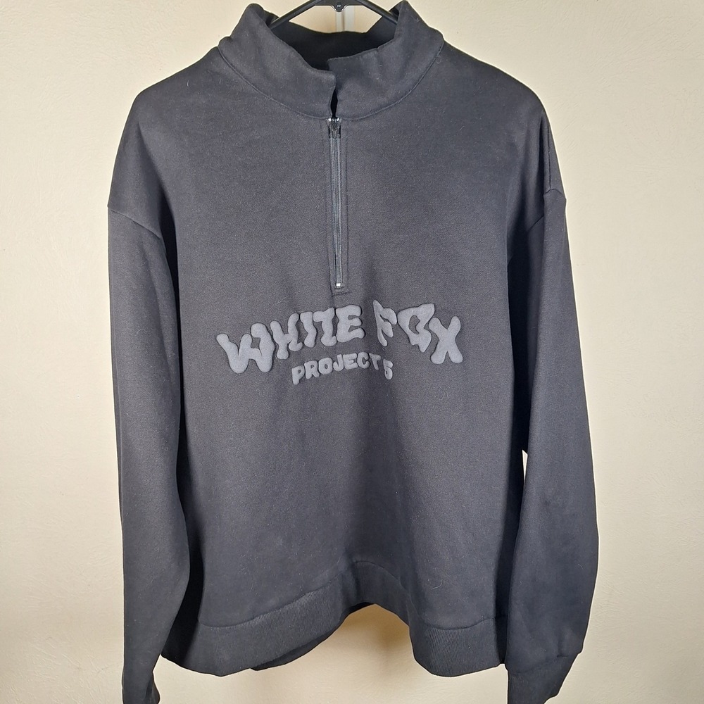 White Fox Project 5 Oversized Slouchy Sweatshirt 1/4 Zip Puff 3D Logo M/L